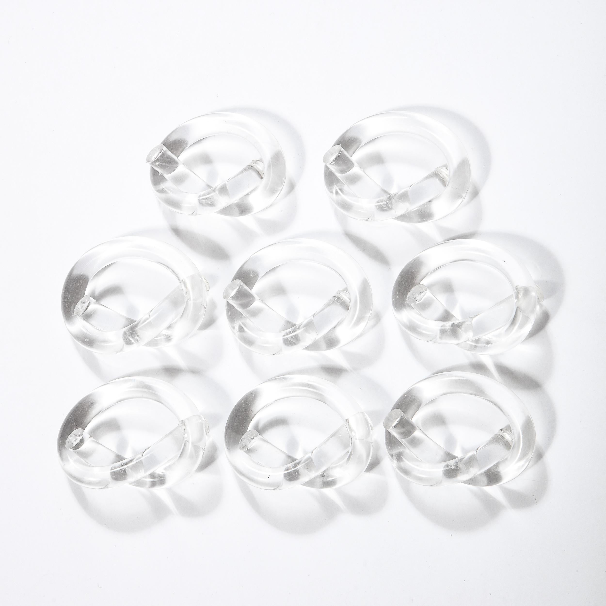 American Set of Eight Mid-Century Modern Lucite Pretzel Napkin Rings by Dorothy Thorpe