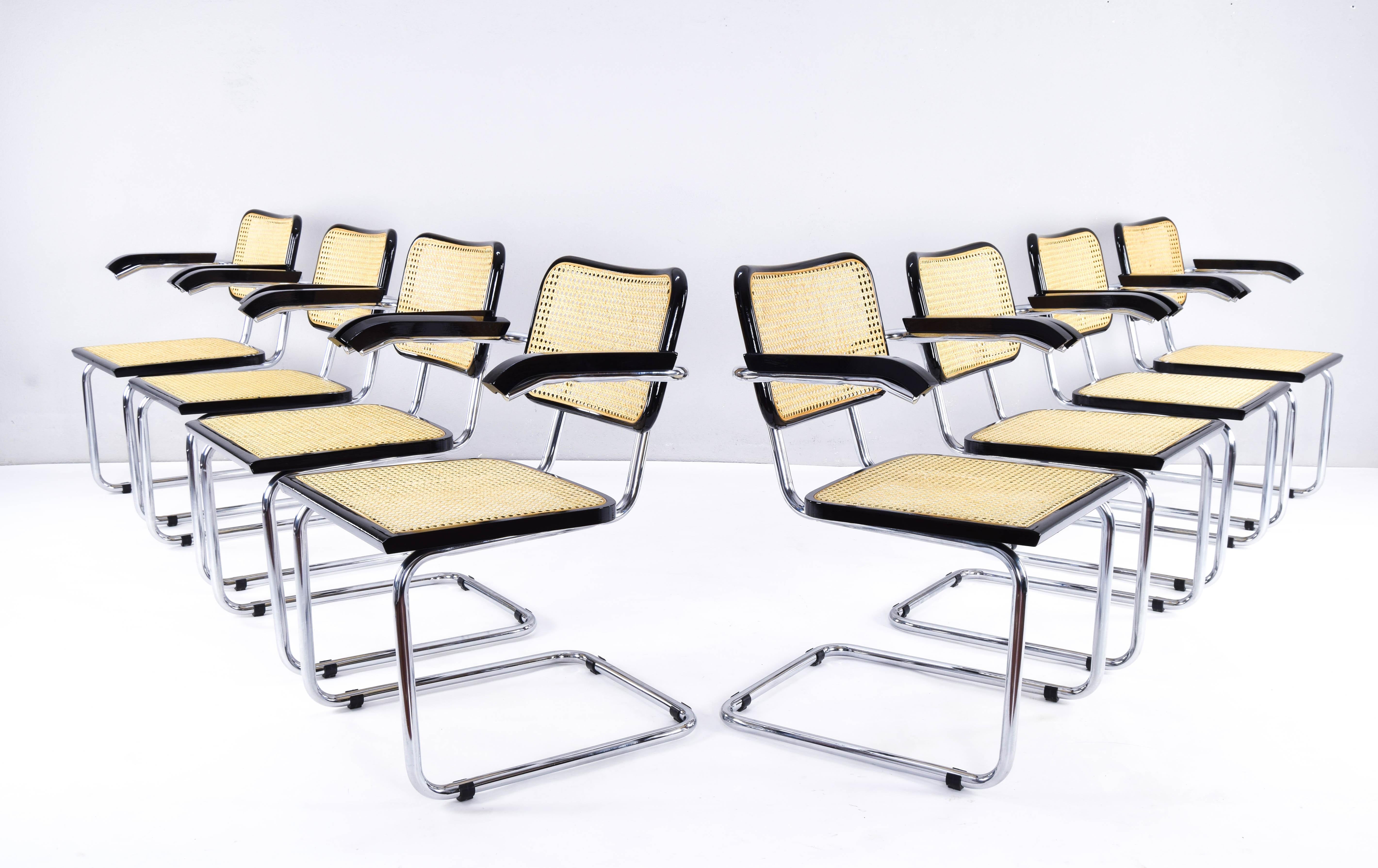 Italian Set of Eight Mid-Century Modern Marcel Breuer B64 Cesca Chairs, Italy, 1970s