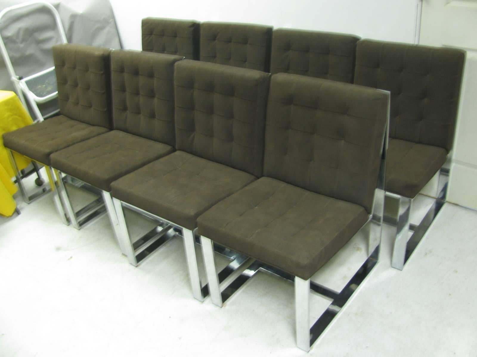Plated Set of Eight Mid-Century Modern Milo Baughman Cantilevered Dining Chairs