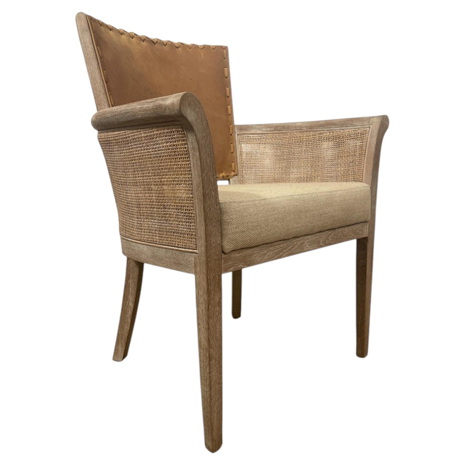 Set Of Eight Mid Century Modern Style Arm Chairs With Leather Accent Priced Each For Sale