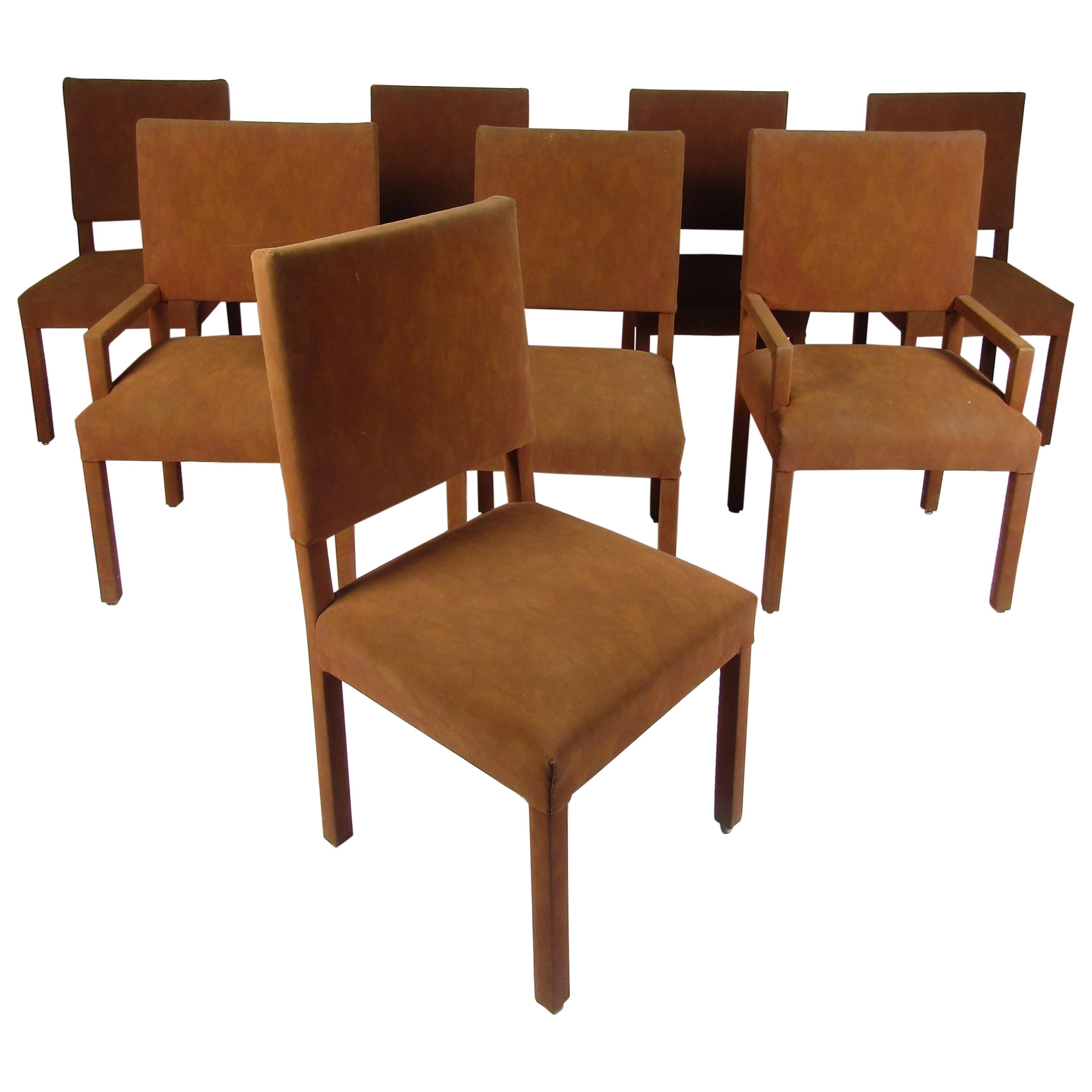 Set of Eight Mid-Century Modern Suede Dining Chairs