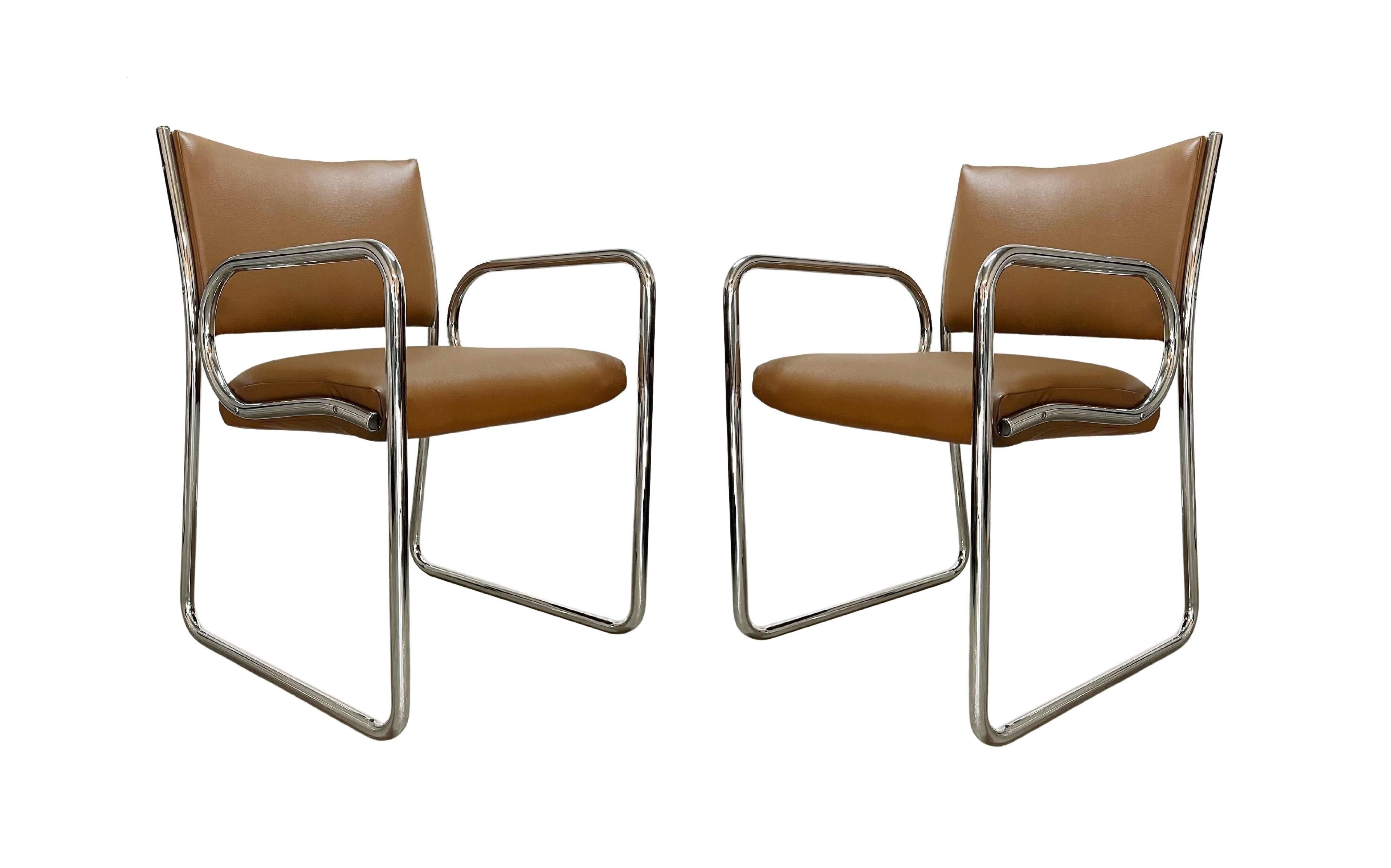 Eight Charles Gibilterra designed Mid-Century Modern Tubular Dining Chairs In Good Condition In Dallas, TX