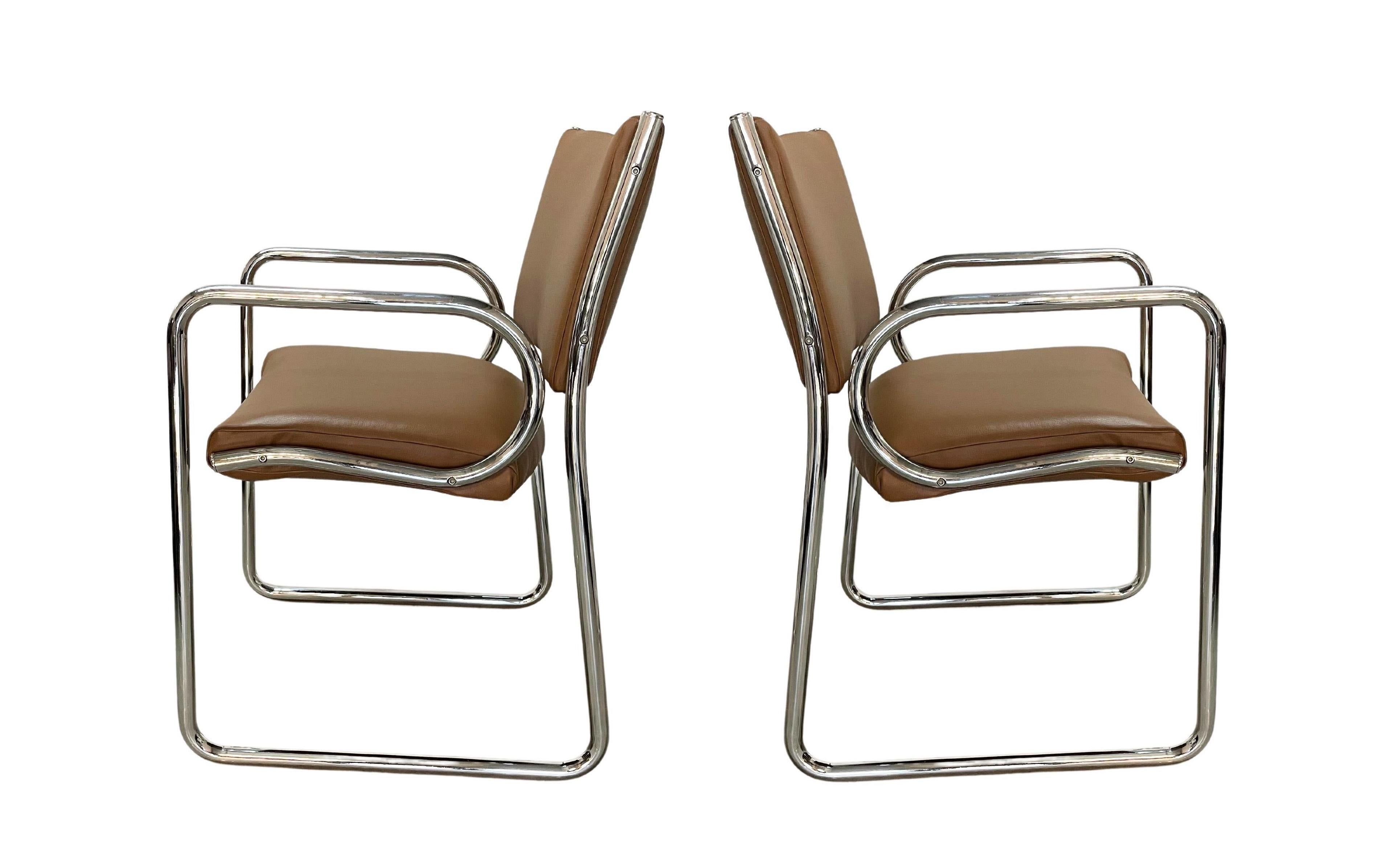 Late 19th Century Eight Charles Gibilterra designed Mid-Century Modern Tubular Dining Chairs