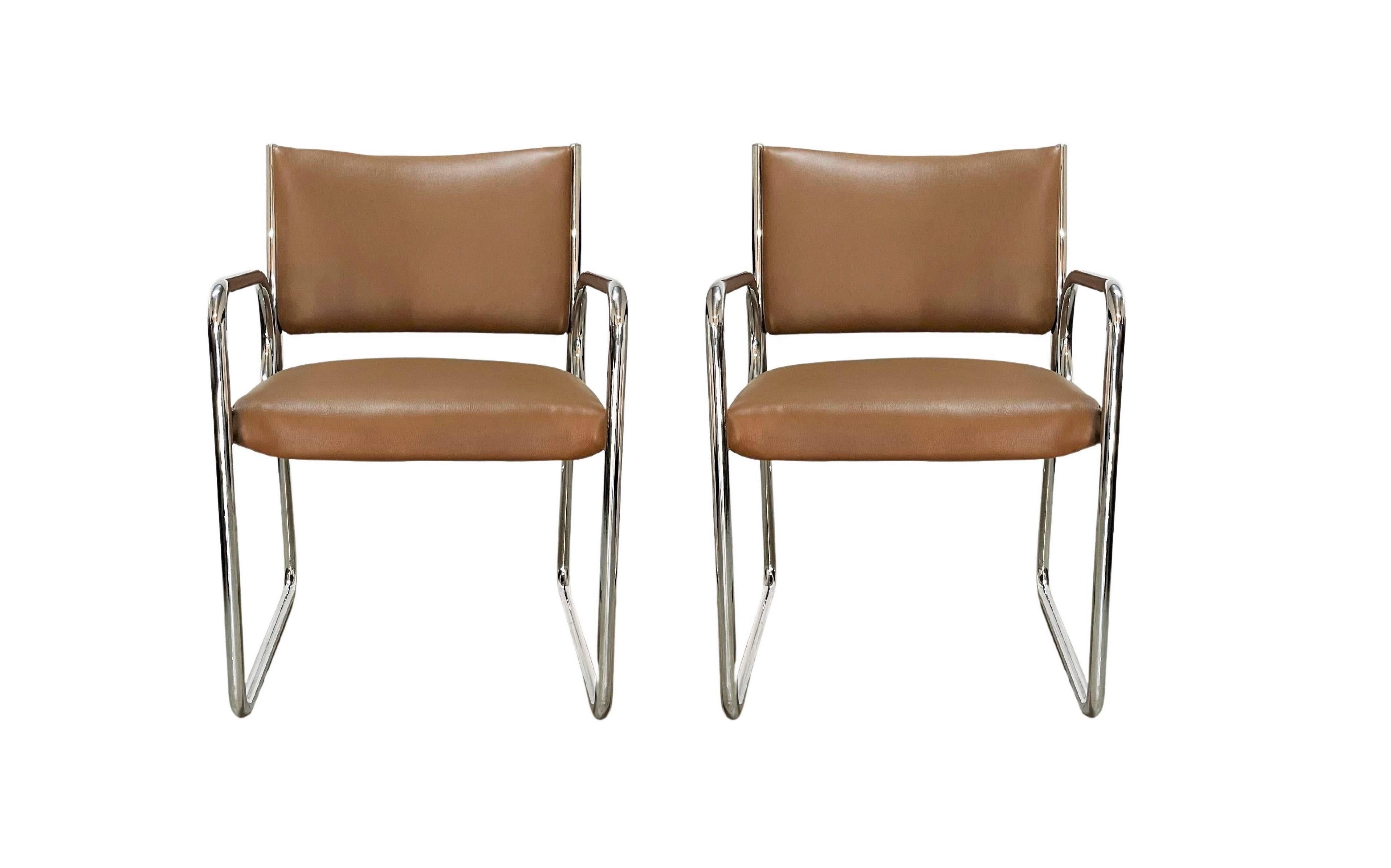 Eight Charles Gibilterra designed Mid-Century Modern Tubular Dining Chairs 3