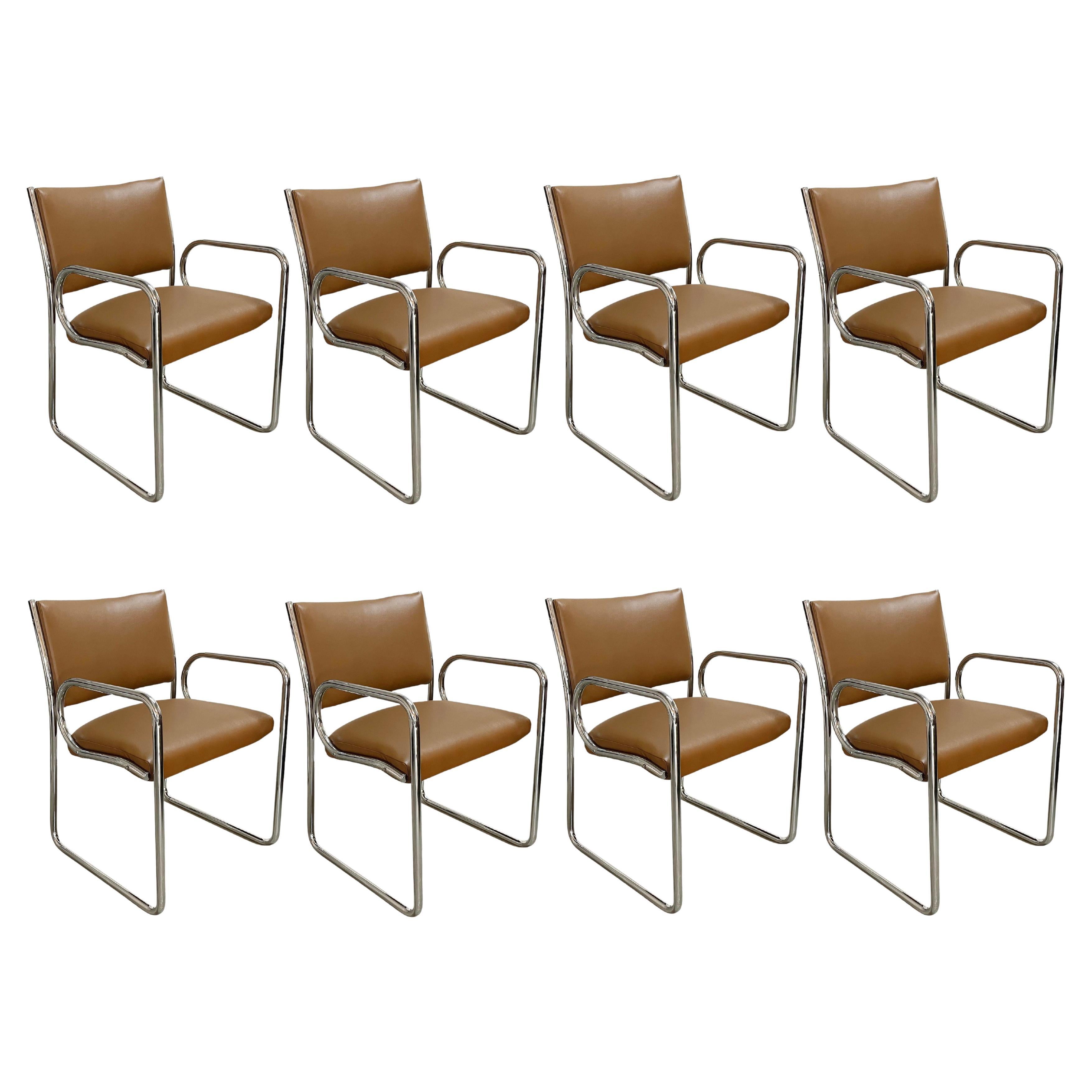 Eight Charles Gibilterra designed Mid-Century Modern Tubular Dining Chairs