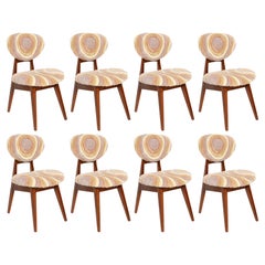 Set of Eight Mid Century Mushroom Chairs, Hand Tufting Beige Wool, Europe, 1960s