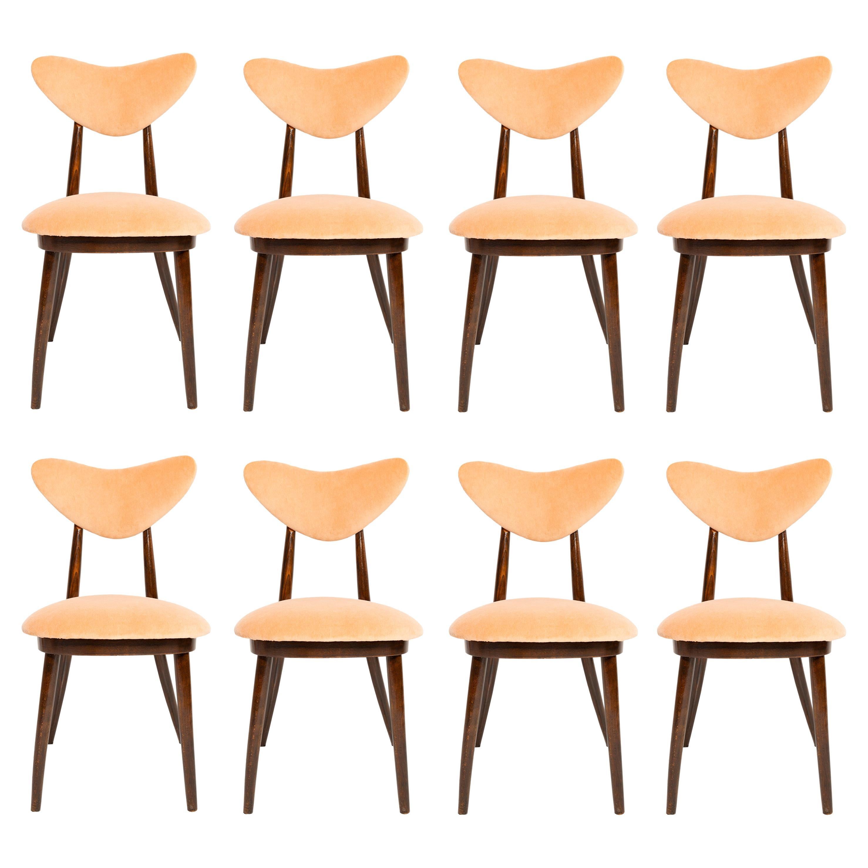 Set of Eight Mid-Century Orange Cotton-Velvet Heart Chairs, Europe, 1960s