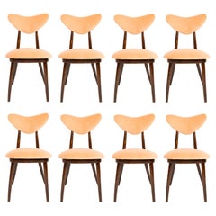 Vintage Set of Eight Mid-Century Orange Cotton-Velvet Heart Chairs, Europe, 1960s