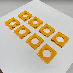 Set of Eight Mid-Century Orange Lucite Napkin Rings or Holders, USA, circa 1960s