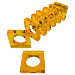 Set of Eight Mid-Century Orange Lucite Napkin Rings or Holders, USA, circa 1960s