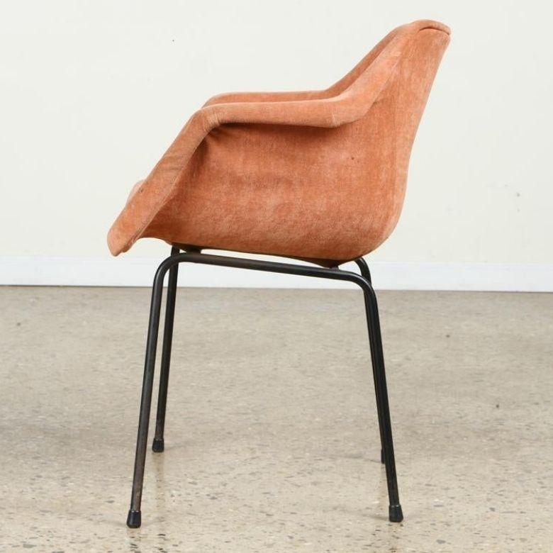 Unknown Set of Eight Midcentury Orange Upholstered Eames Chairs with Black Iron Bases