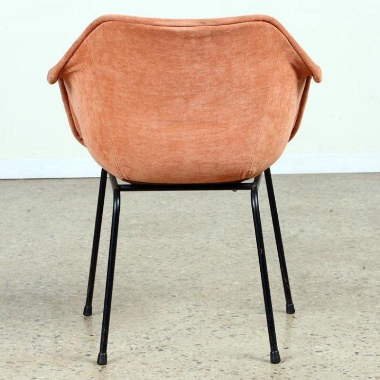 20th Century Set of Eight Midcentury Orange Upholstered Eames Chairs with Black Iron Bases