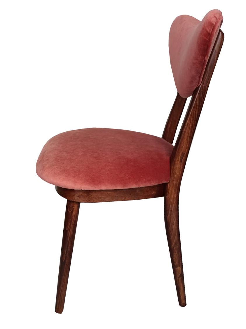 Mid-Century Modern Set of Eight Mid Century Orange Velvet, Walnut Wood, Heart Chairs, Poland, 1960s For Sale