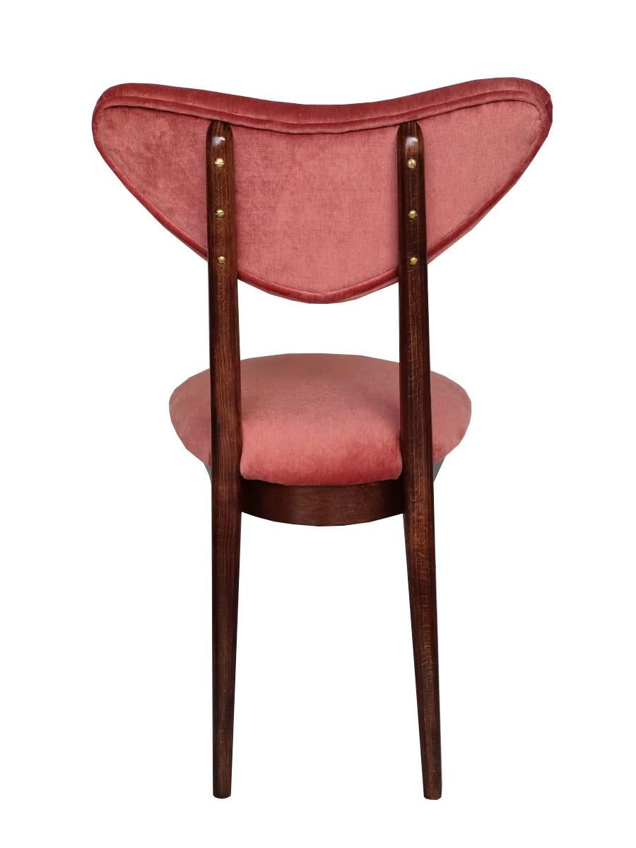 Polish Set of Eight Mid Century Orange Velvet, Walnut Wood, Heart Chairs, Poland, 1960s For Sale