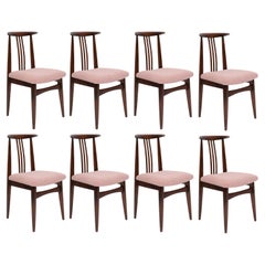 Ensemble de huit chaises rose poudré bouclé du milieu du siècle par M. Zielinski, Europe, années 1960