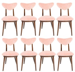Juego de ocho sillas corazón de terciopelo de algodón rosa de mediados de siglo, Europa, años 60