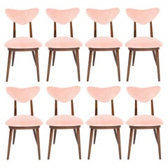 Vintage Set of Eight Mid-Century Pink Cotton-Velvet Heart Chairs, Europe, 1960s