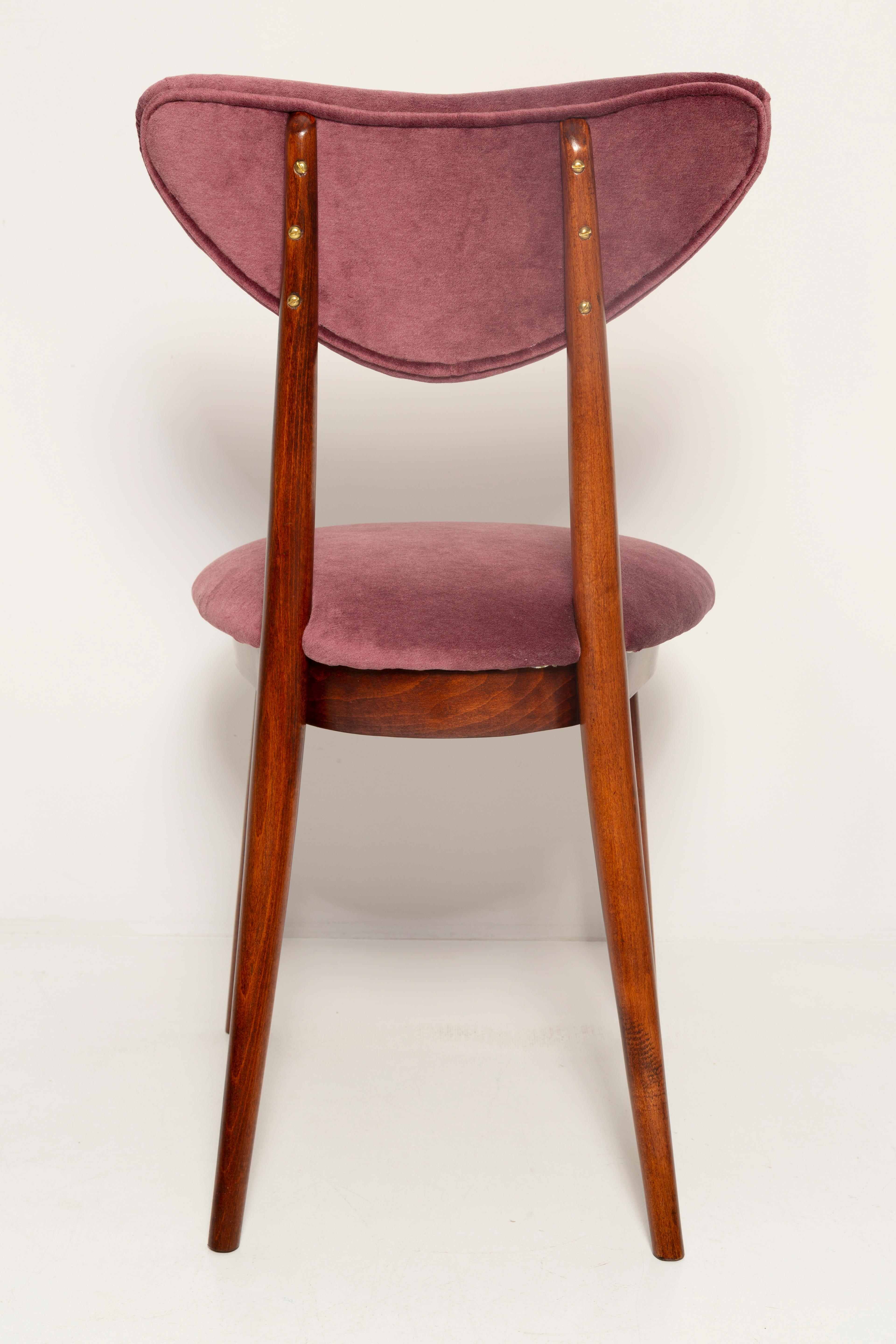 Set of Eight Midcentury Plum Violet Velvet Heart Chairs, Europe, 1960s For Sale 6