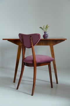 Set of Eight Midcentury Plum Violet Velvet Heart Chairs, Europe, 1960s
