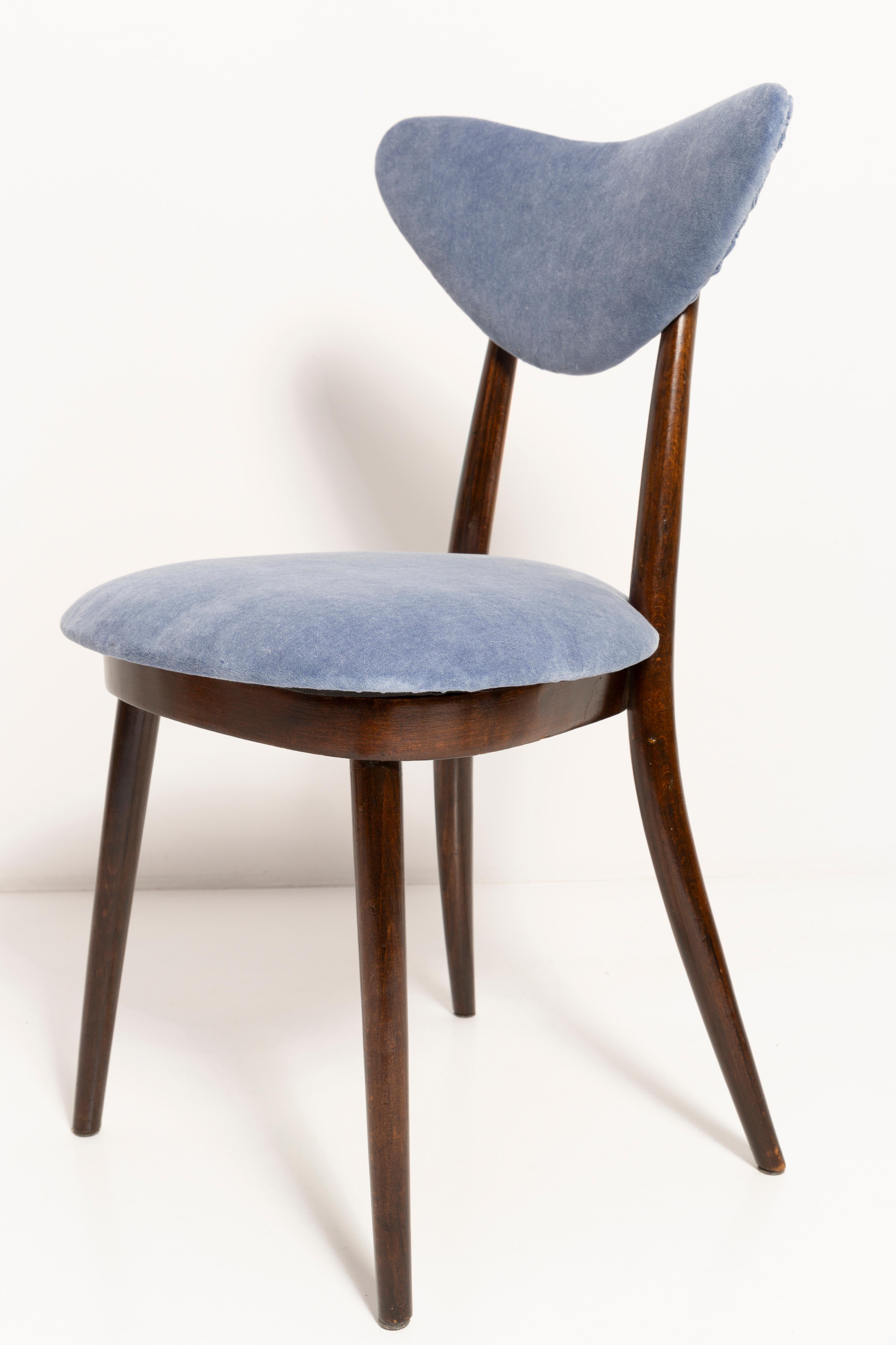 20th Century Set of Eight Mid-Century Violet Blue Cotton-Velvet Heart Chairs, Europe, 1960s For Sale