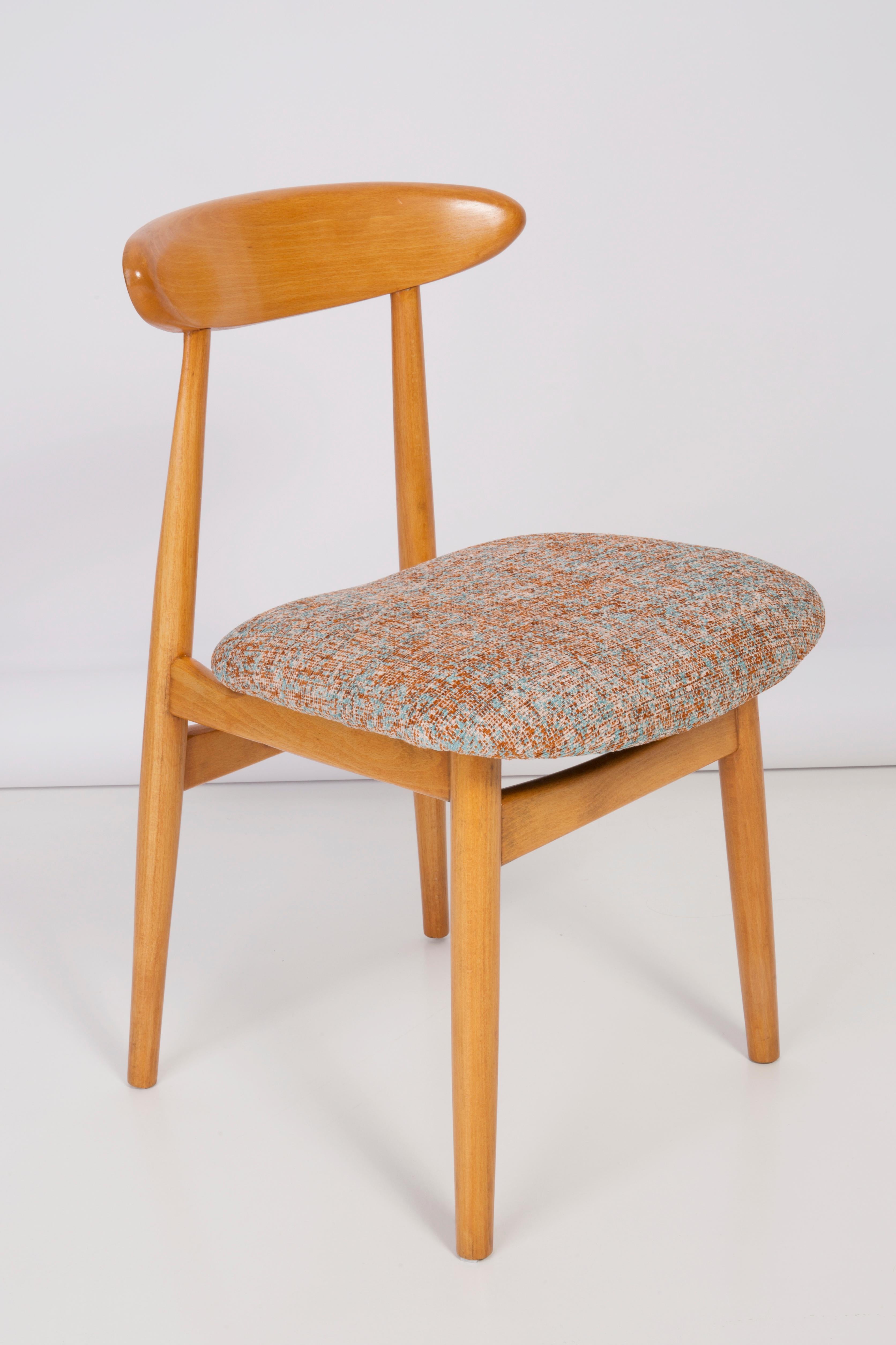 Polish Set of Eight Midcentury Blue and Orange Pixel Dining Chairs, 1960s For Sale