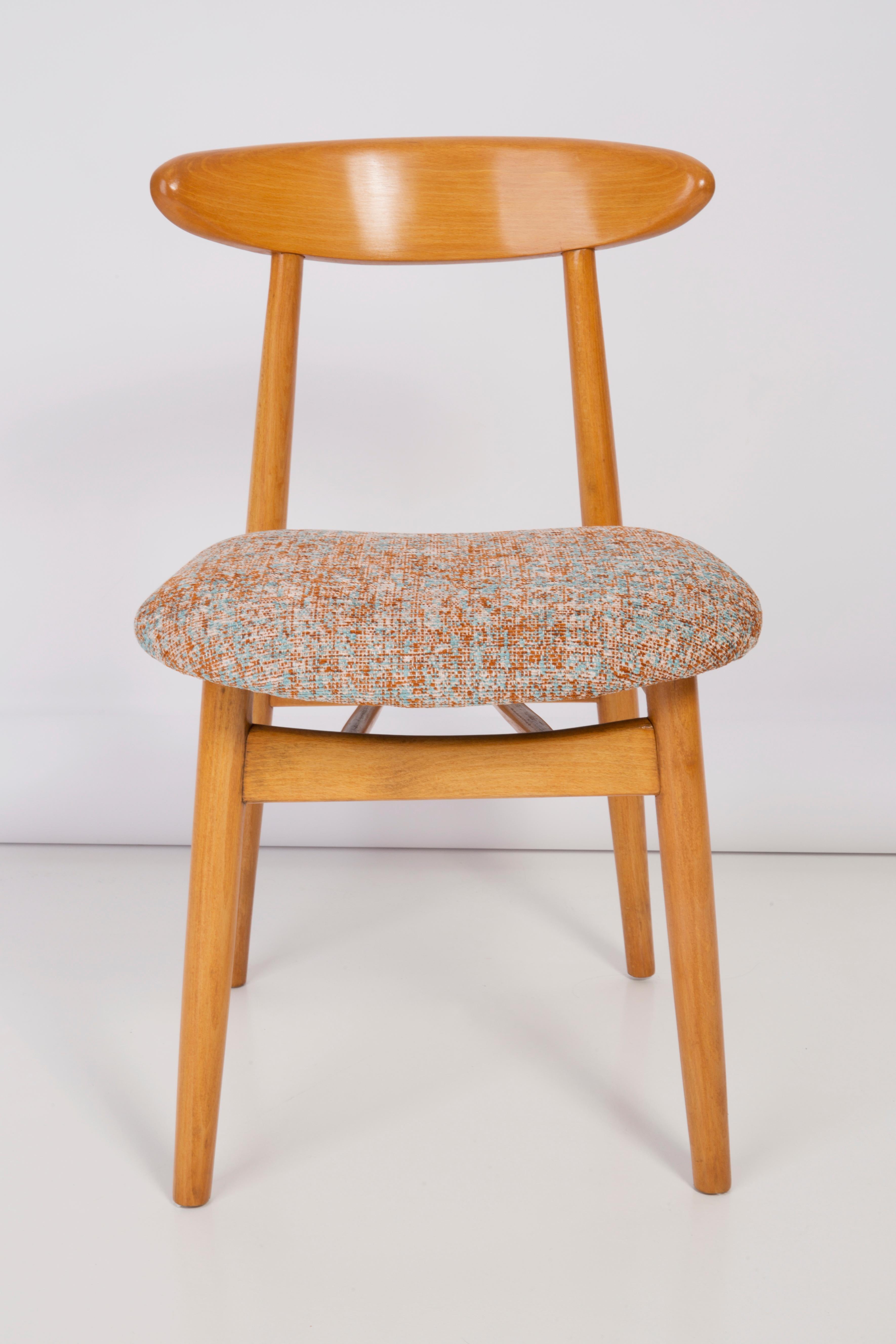 Hand-Crafted Set of Eight Midcentury Blue and Orange Pixel Dining Chairs, 1960s For Sale