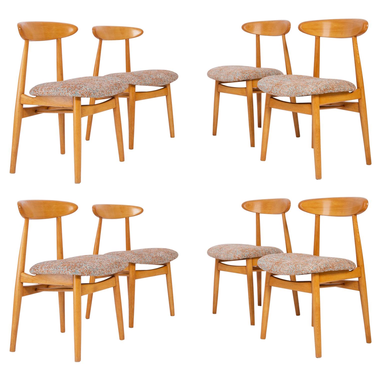 Set of Eight Midcentury Blue and Orange Pixel Dining Chairs, 1960s For Sale