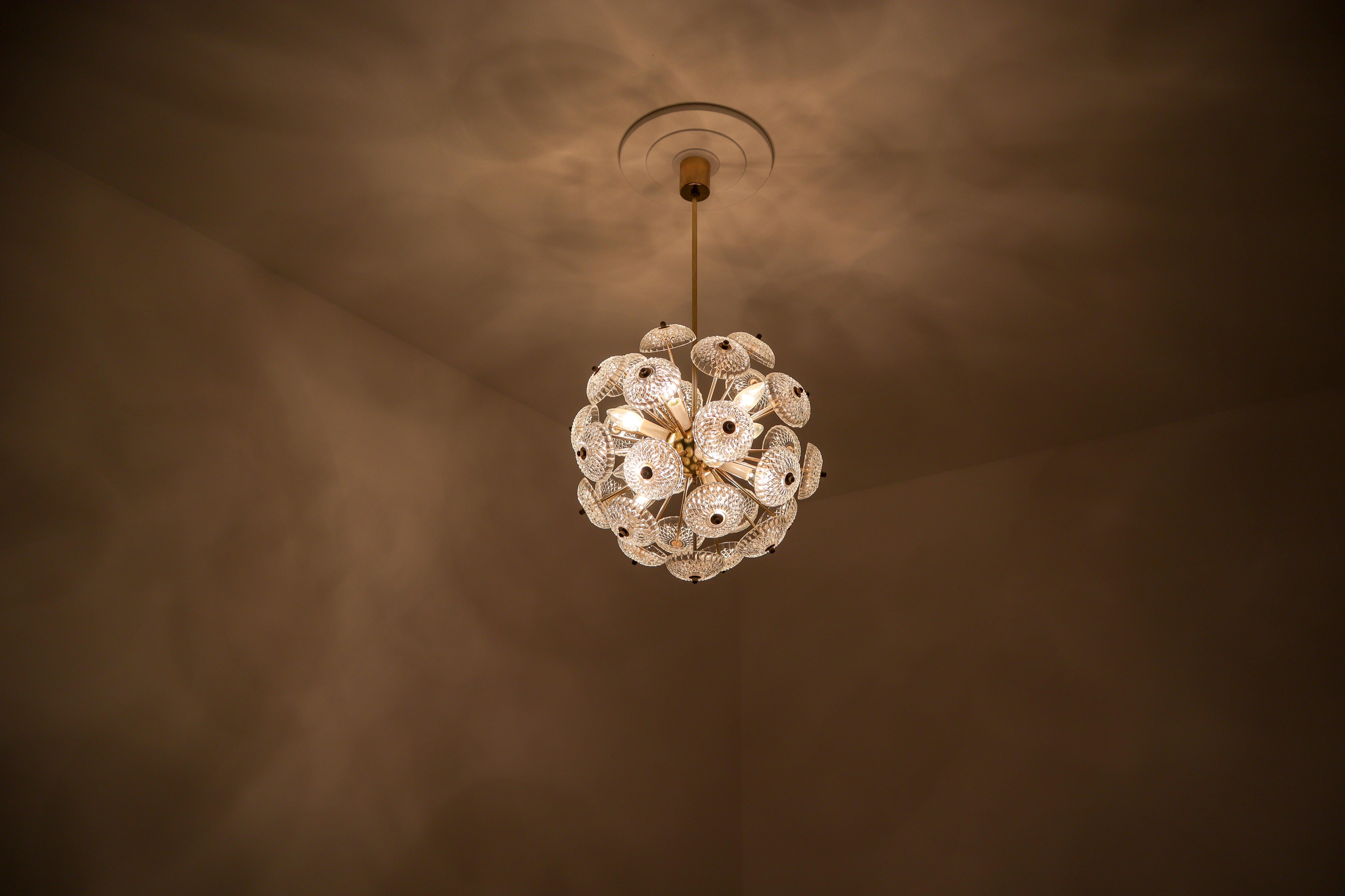 Midcentury Brass Floral Chandeliers in the Style of Emil Stejnar In Good Condition In Almelo, NL