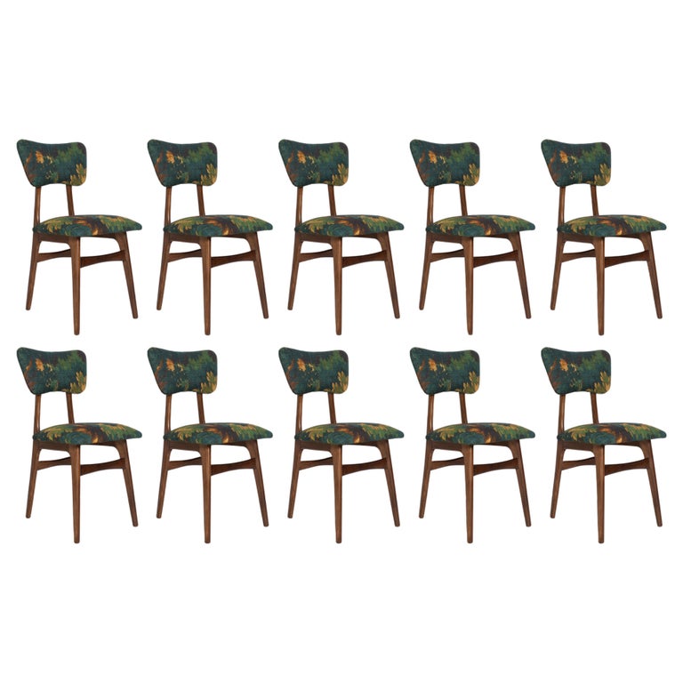 Set of Eight MidCentury Butterfly Chairs, Linen Schwarzwald Dedar, Europe, 1960s