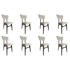 Set di otto sedie da pranzo a farfalla del Medioevo, in velluto beige, Europa, anni '60