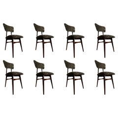 Set of Eight Midcentury Butterfly Green Velvet Dining Chairs, Europe, 1960s