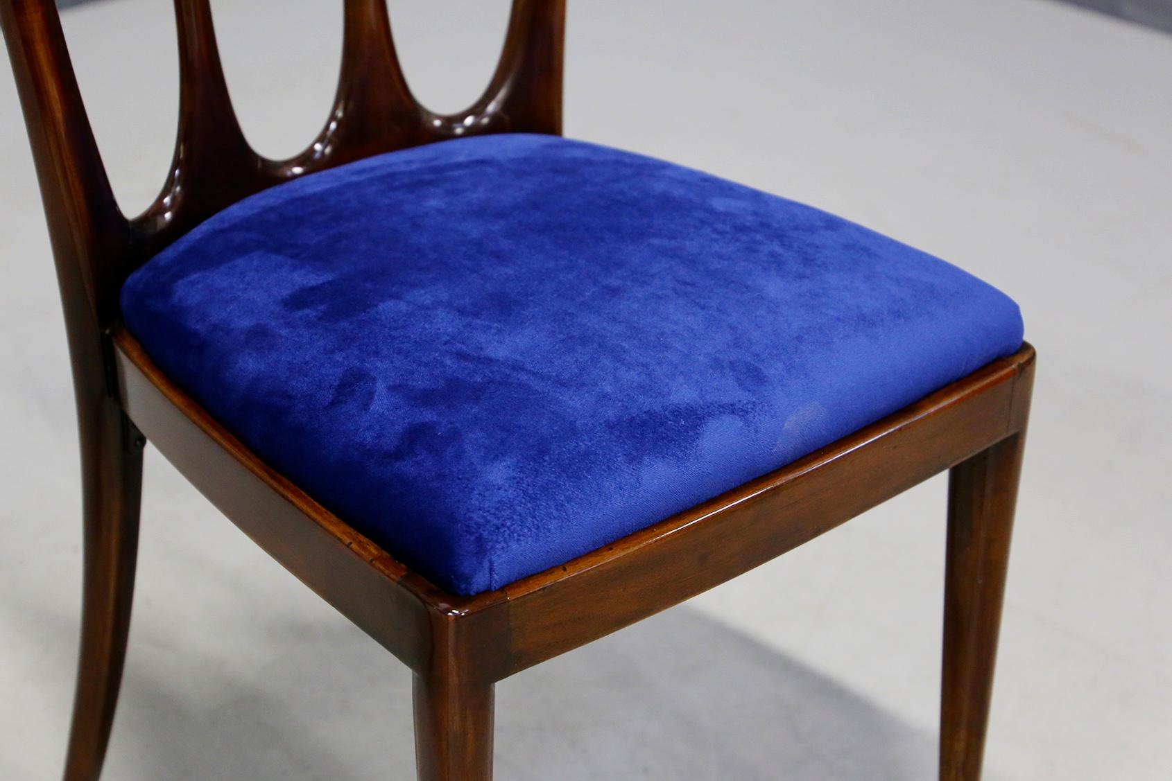 Mid-20th Century Set of Eight Midcentury Chairs by William Ulrich Restored in Blue Velvet, 1950s