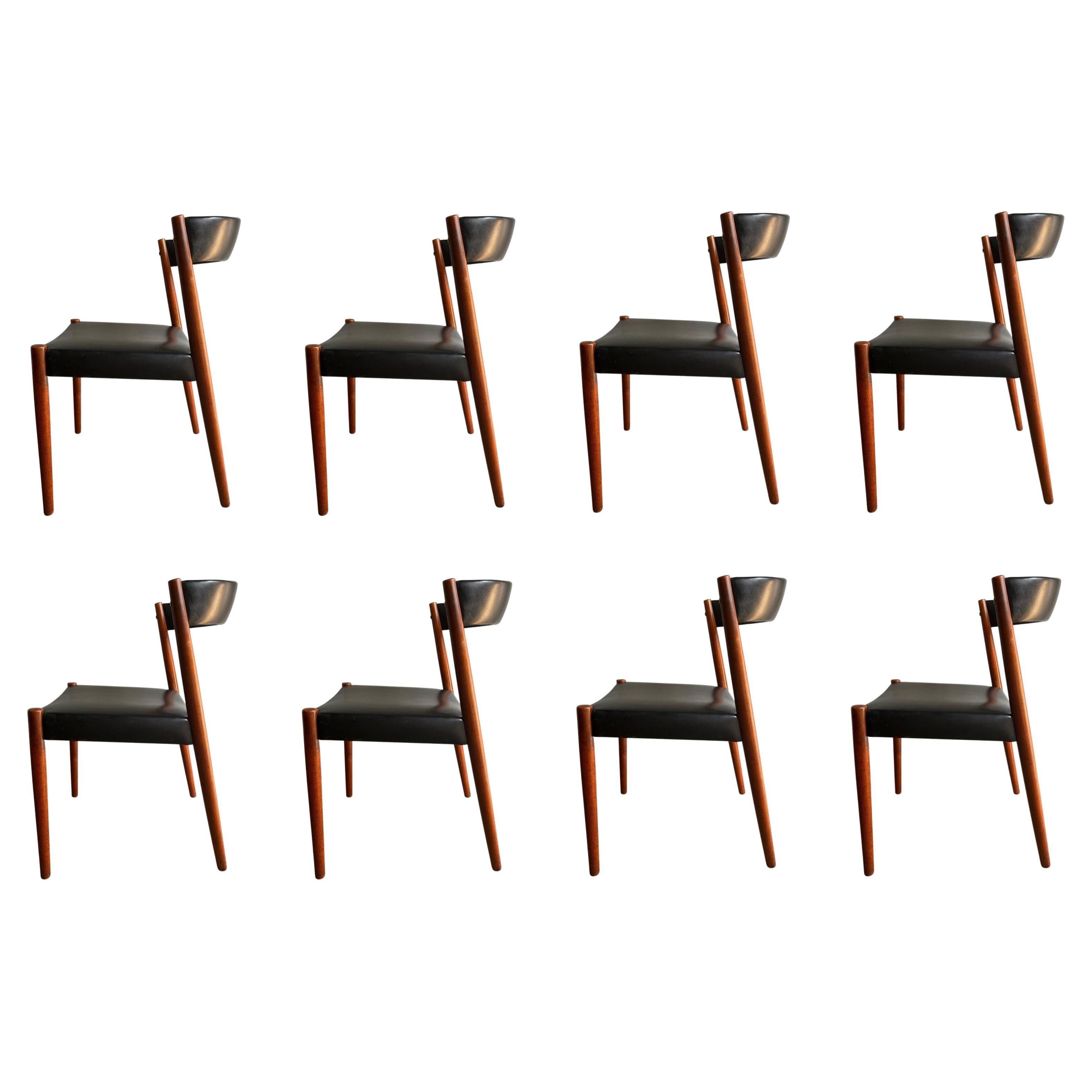 Set of Eight Midcentury Danish Teak Curved Back Dining Chairs