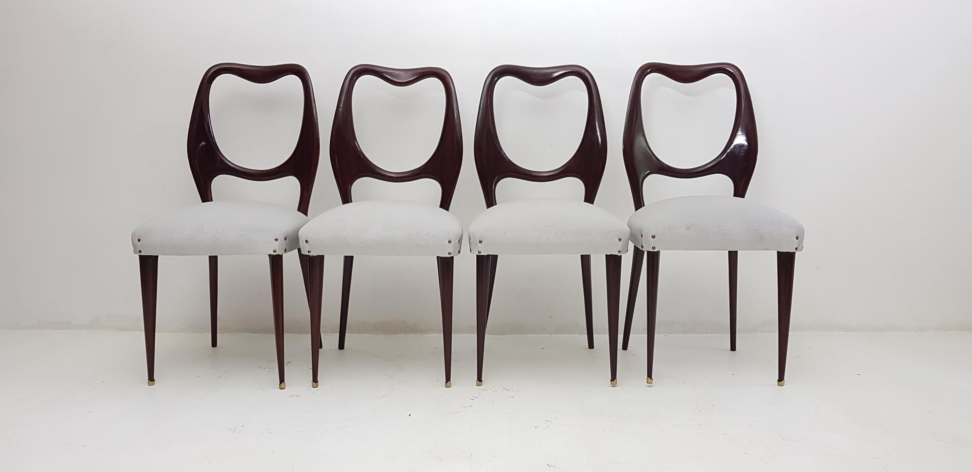 Mid-Century Modern Set of Eight Midcentury Mahogany Dining Chairs by Vittorio Dassi, Italy