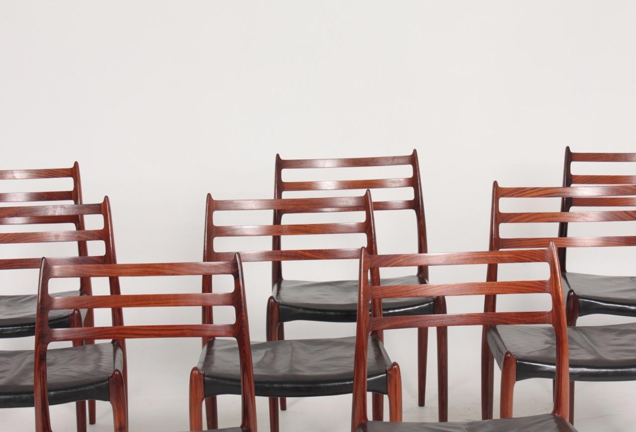 Set of Eight Midcentury Dining Chairs in Rosewood byMøller, Danish Design, 1960s 8