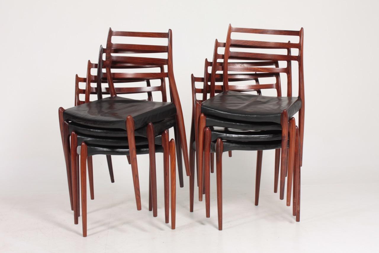 Set of Eight Midcentury Dining Chairs in Rosewood byMøller, Danish Design, 1960s 9
