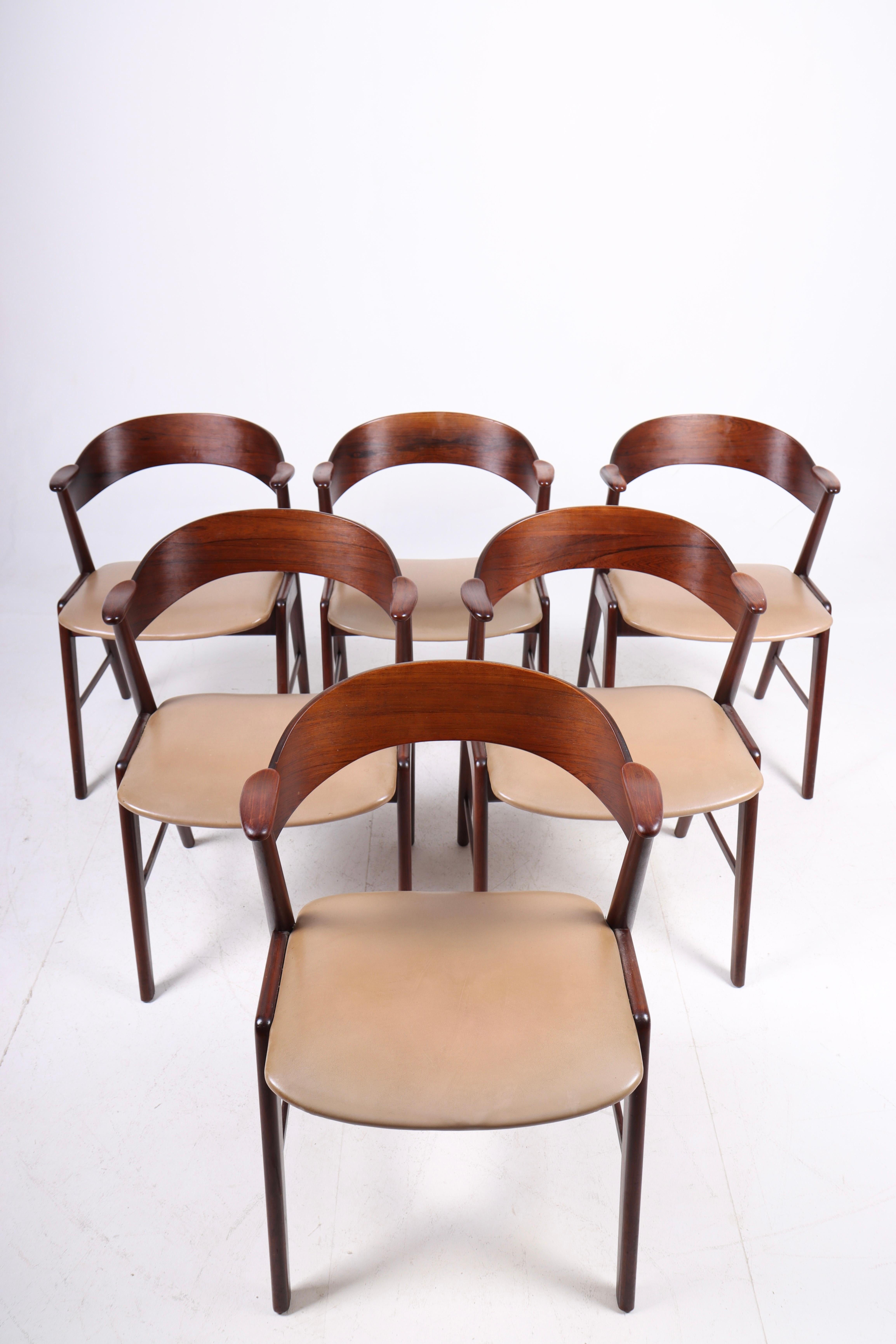 Leather Set of Eight Midcentury Dining Chairs in Rosewood, Danish Design, 1960s