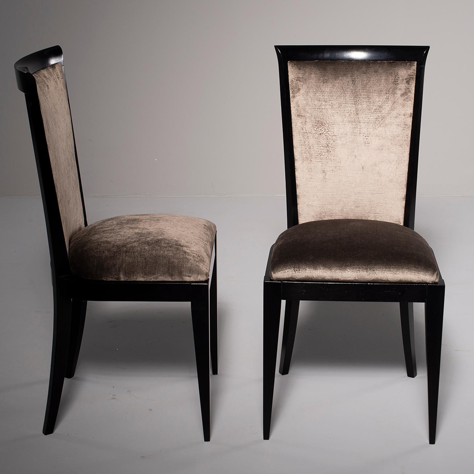 European Set of Eight Midcentury Ebonized Dining Chairs with New Upholstery