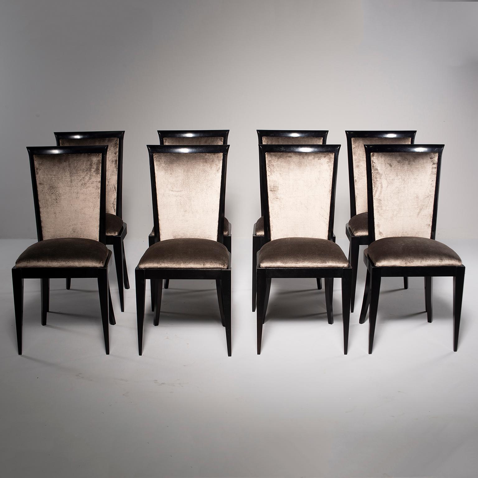 Set of Eight Midcentury Ebonized Dining Chairs with New Upholstery 2