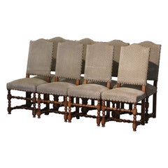 Set of Eight Midcentury French Louis XIII Carved Oak Turned Legs Side Chairs