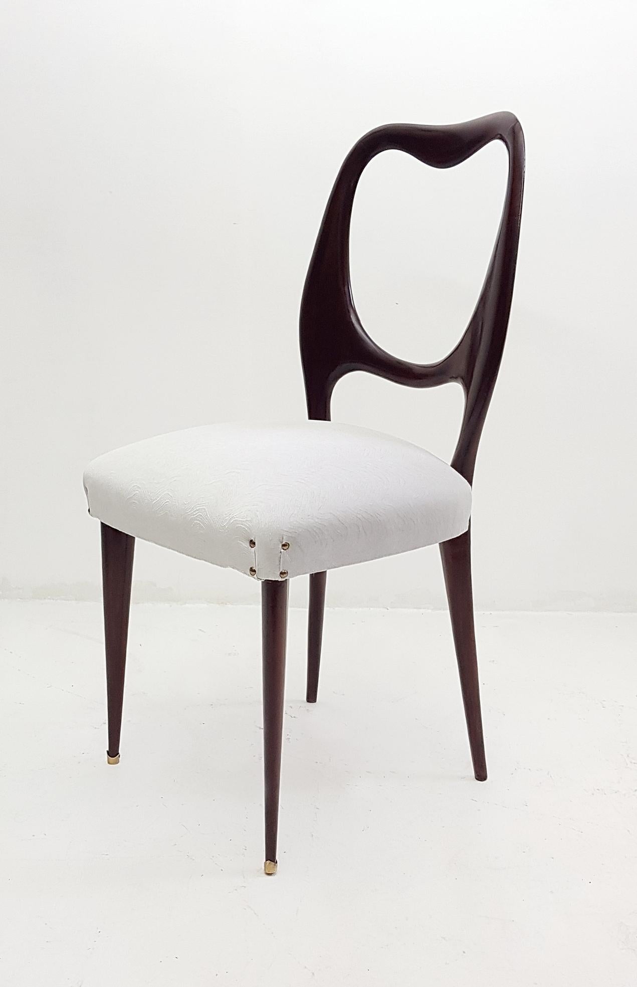 Velvet Set of Eight Midcentury Mahogany Dining Chairs by Vittorio Dassi, Italy