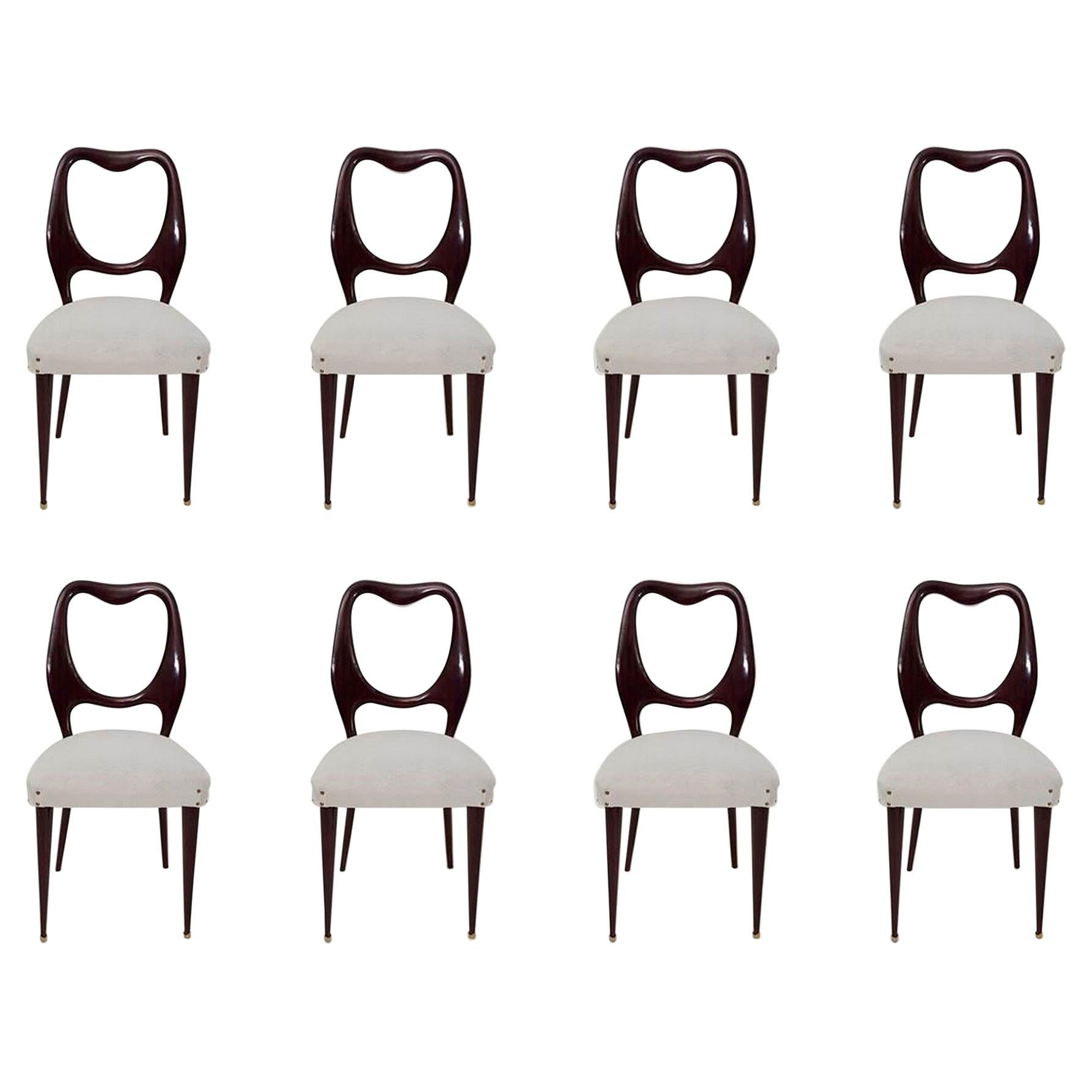 Stunning set of 8 dining chairs by Renato Zevi in brown calf leather