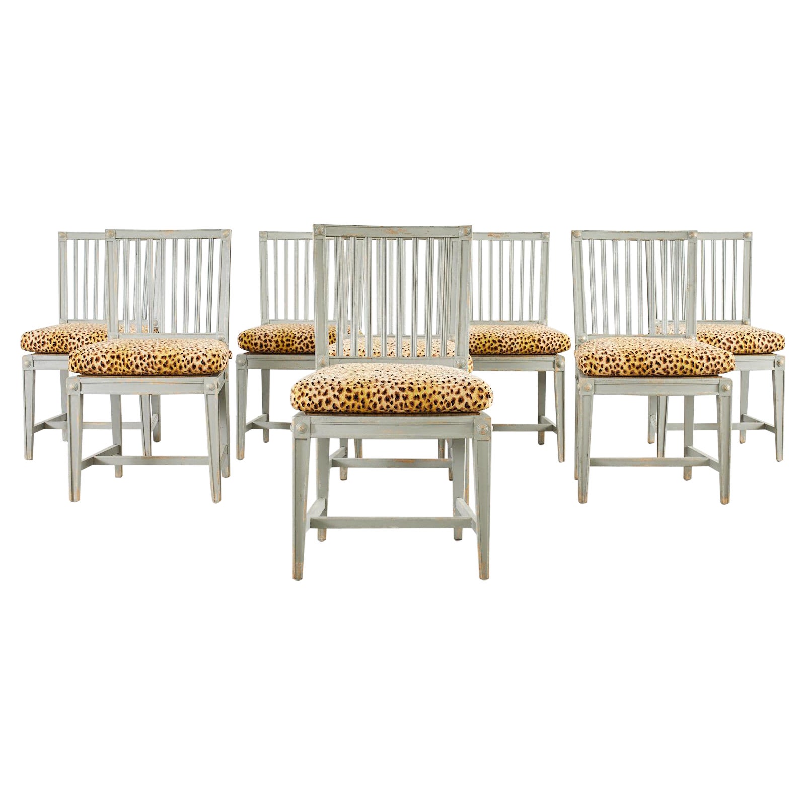 Set of Eight Midcentury Painted Slat Back Dining Chairs