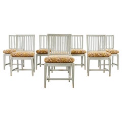 Set of Eight Midcentury Painted Slat Back Dining Chairs