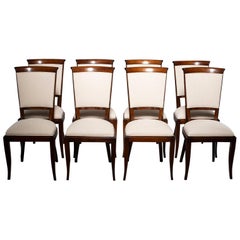 Set of Eight Midcentury Polished Beech Chairs with New Upholstery