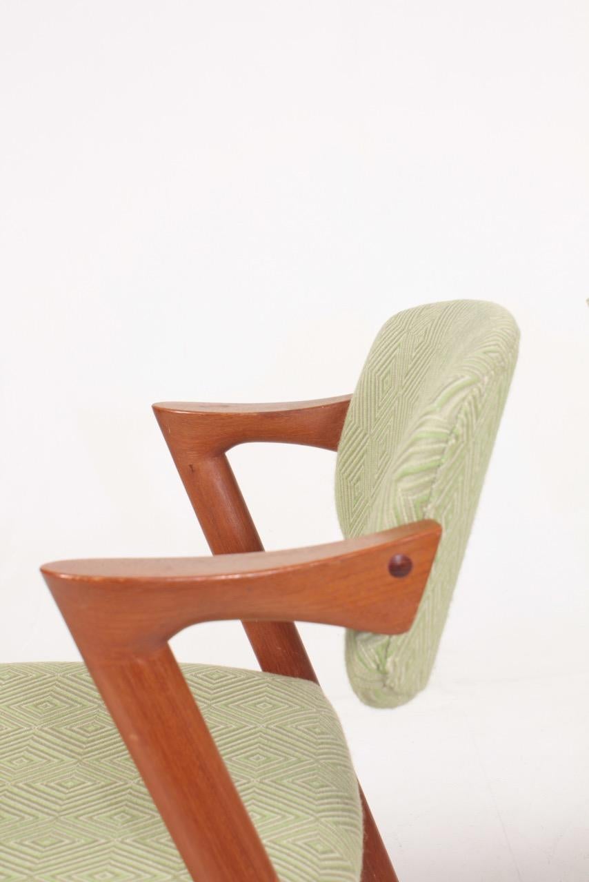 Fabric Set of Eight Midcentury Side Chairs in Teak by Kai Kristiansen, 1960s