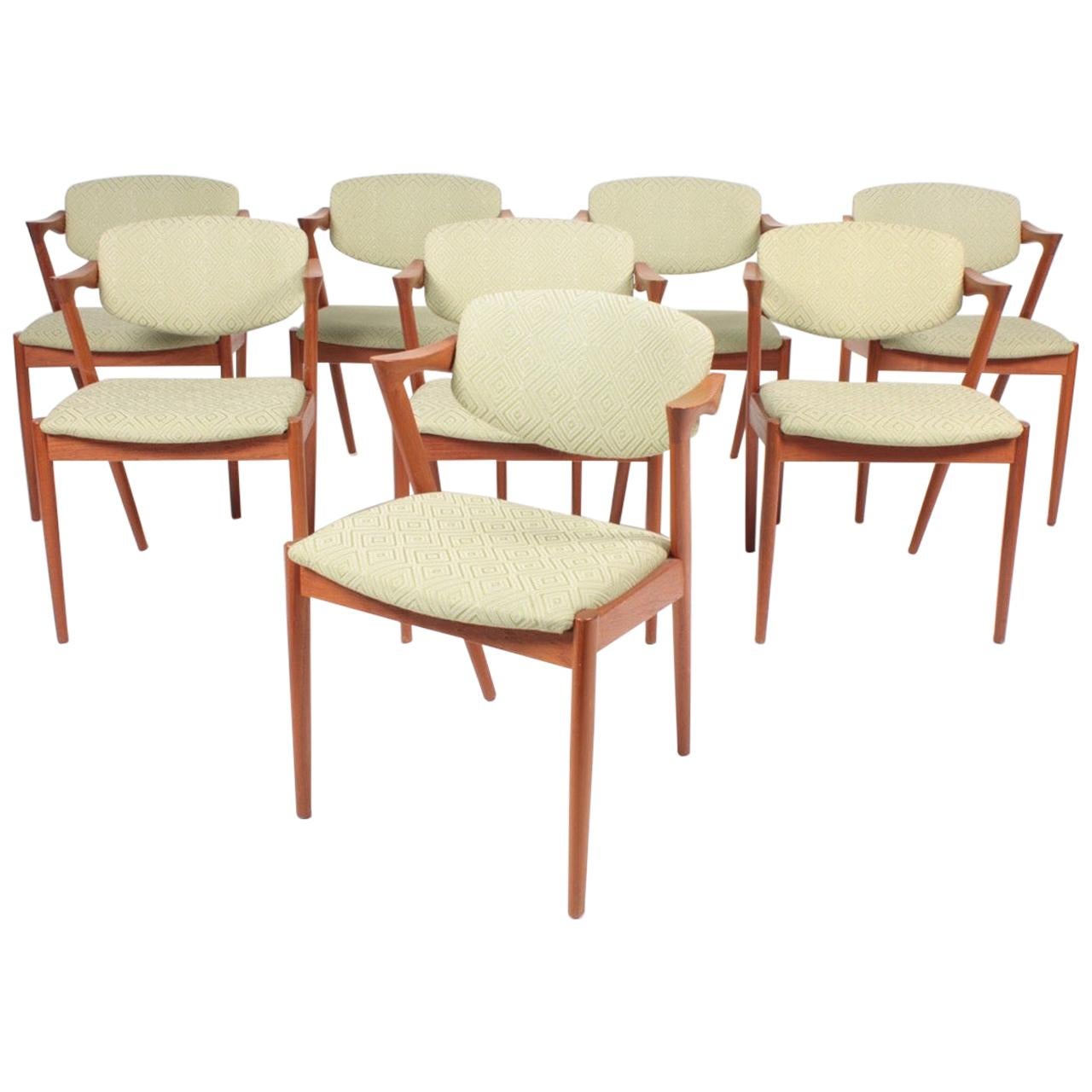 Set of Eight Midcentury Side Chairs in Teak by Kai Kristiansen, 1960s