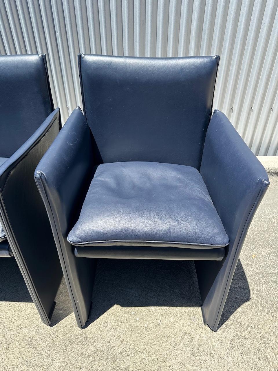 Set of Eight Midnight Blue Leather Break Chairs by Mario Bellini for Cassina For Sale 3