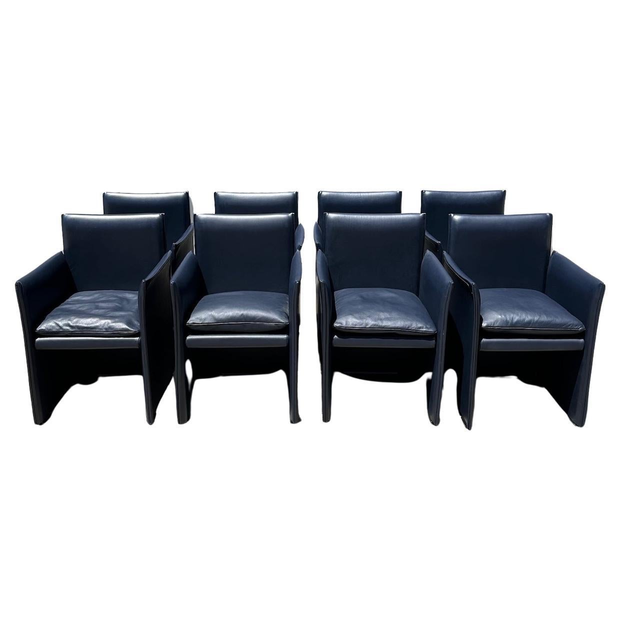 Set of Eight Midnight Blue Leather Break Chairs by Mario Bellini for Cassina