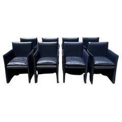 Set di otto sedie Break in pelle blu notte di Mario Bellini per Cassina